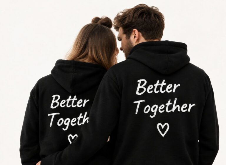 Para w czarnych bluzach Better Together, widok z tyłu