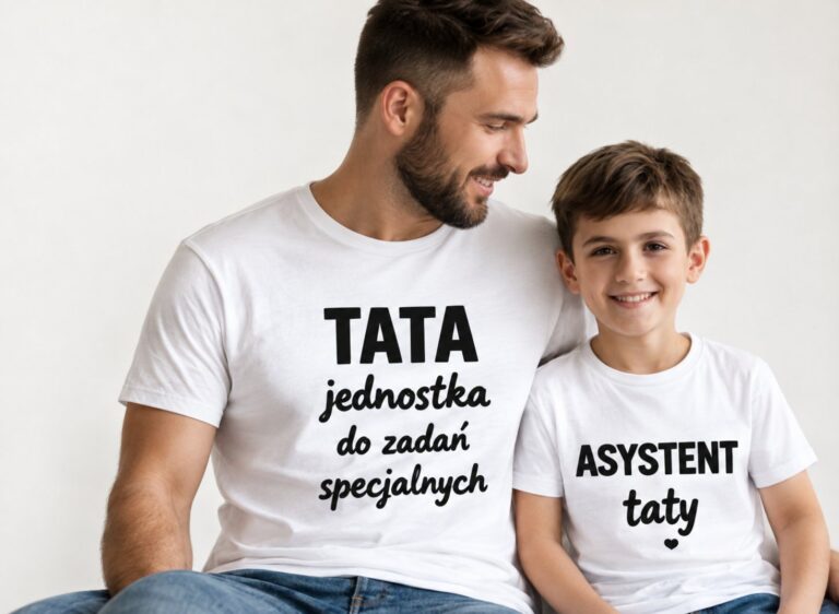 Tata i syn w koszulkach TATA jednostka do zadań specjalnych i ASYSTENT taty